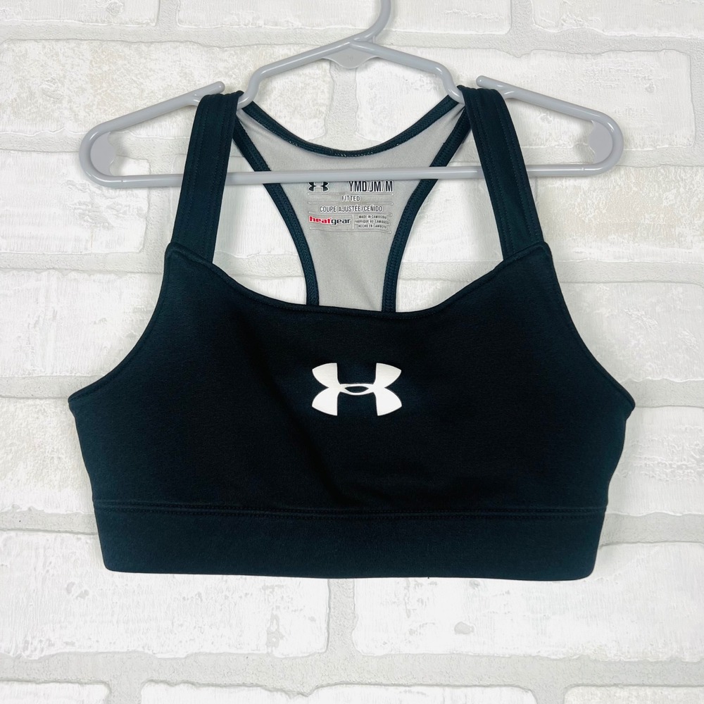 Under Armour HeatGear Girls Sports Bra Black‎ Racerback Fitted YMD Medium